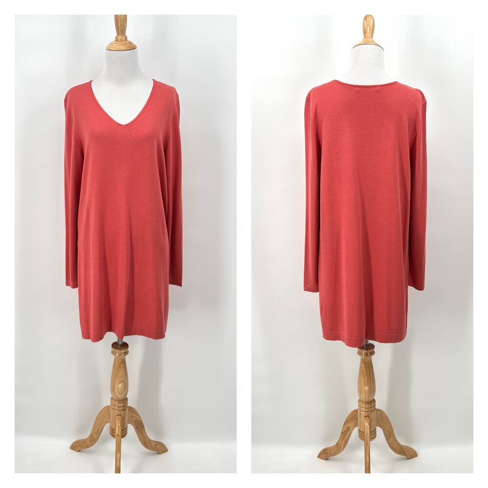 PERUVIAN CONNECTION Sweater Knit V-nck Tunic Top Womens Medium Coral Cotton